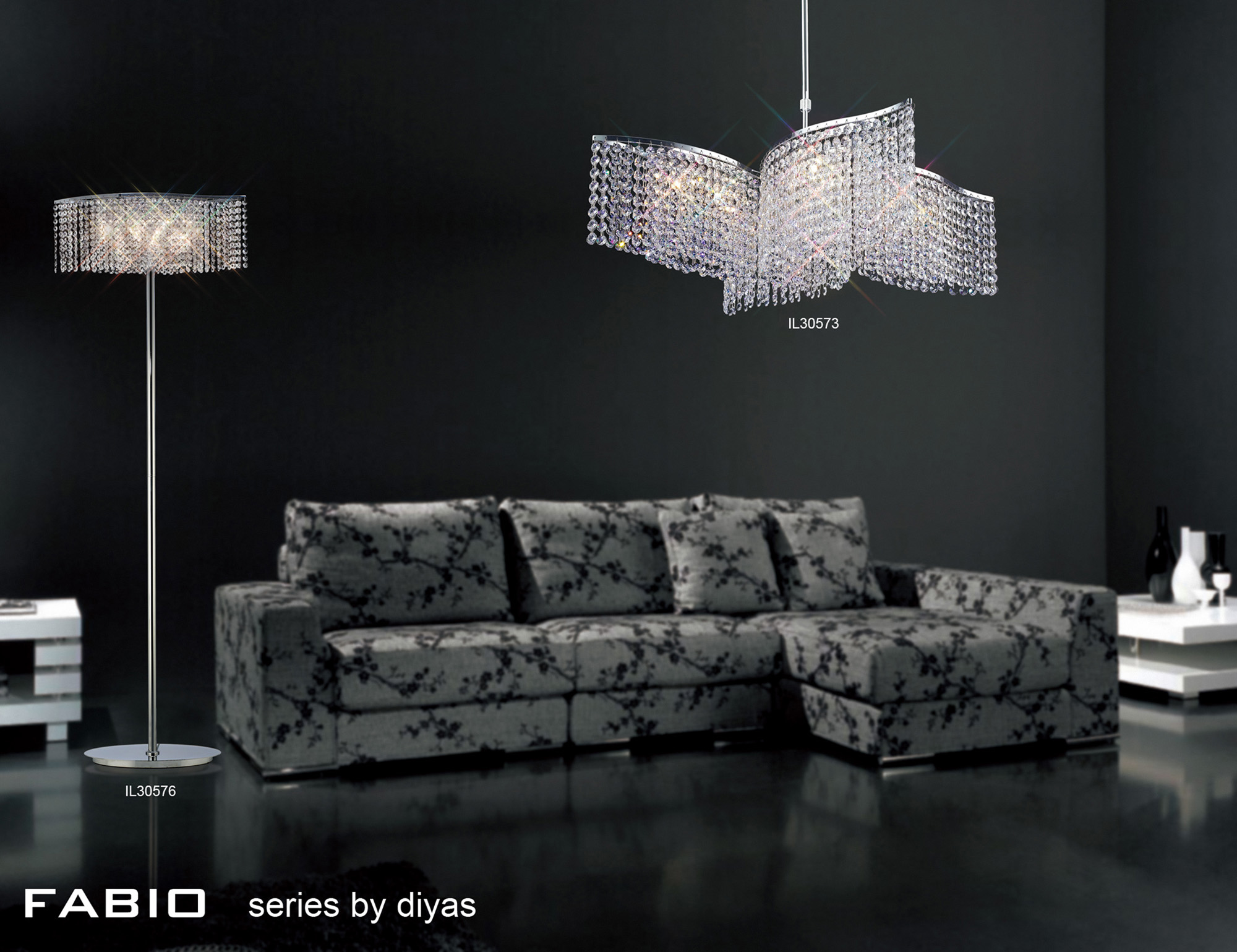 Fabio Crystal Floor Lamps Diyas Shaded Floor Lamps